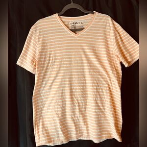 Men's Orange Striped V-Neck Shirt